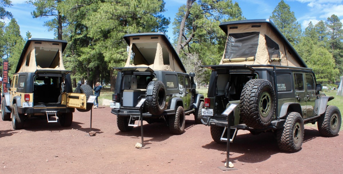 A trio of Amercican Safari JXL Wrangler pop-up campers