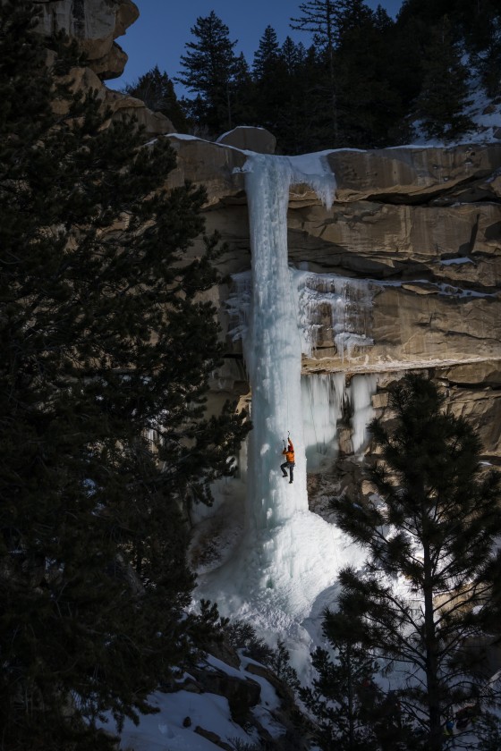 'Frozen water creates a path for climbers', Utah, United States