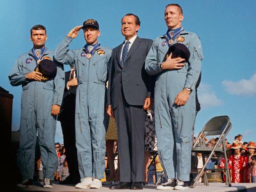 The crew of Apollo 13 with President Richard Nixon