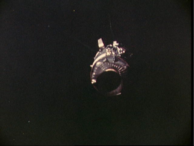 The Apollo 13 service module after separation