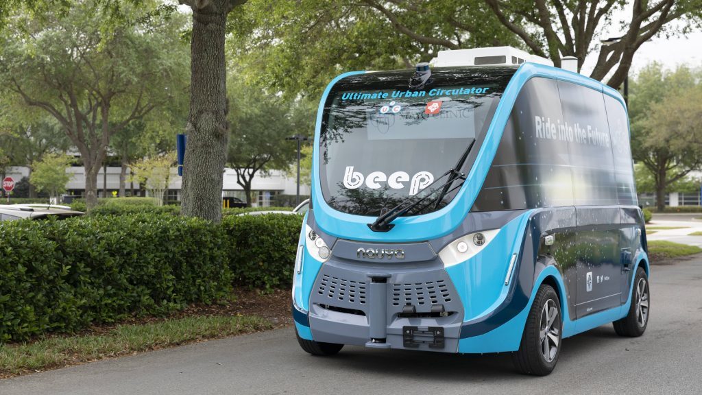 Autonomous shuttles are being used to move COVID-19 test samples around the Mayo Clinic campus in Florida