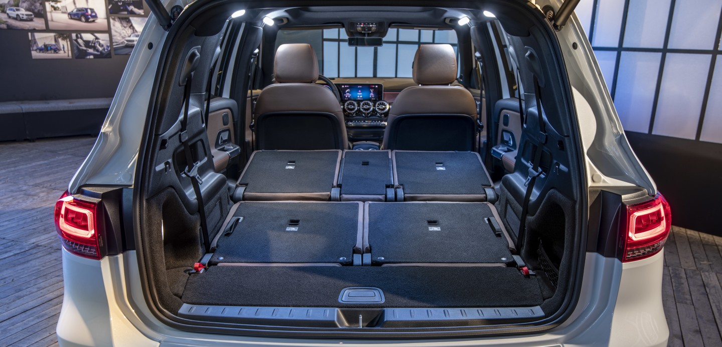 The maximum cargo in the two-row GLB is 62 cubic feet (1,755.6 liters) and 56.7 cubes (1,605.5 liters) in the three-row