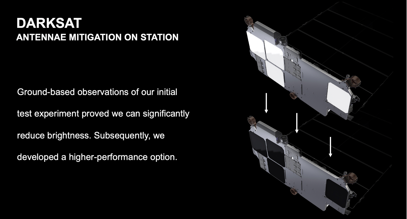 The dark satellite launched by SpaceX was designed to lower its apparent brightness from Earth