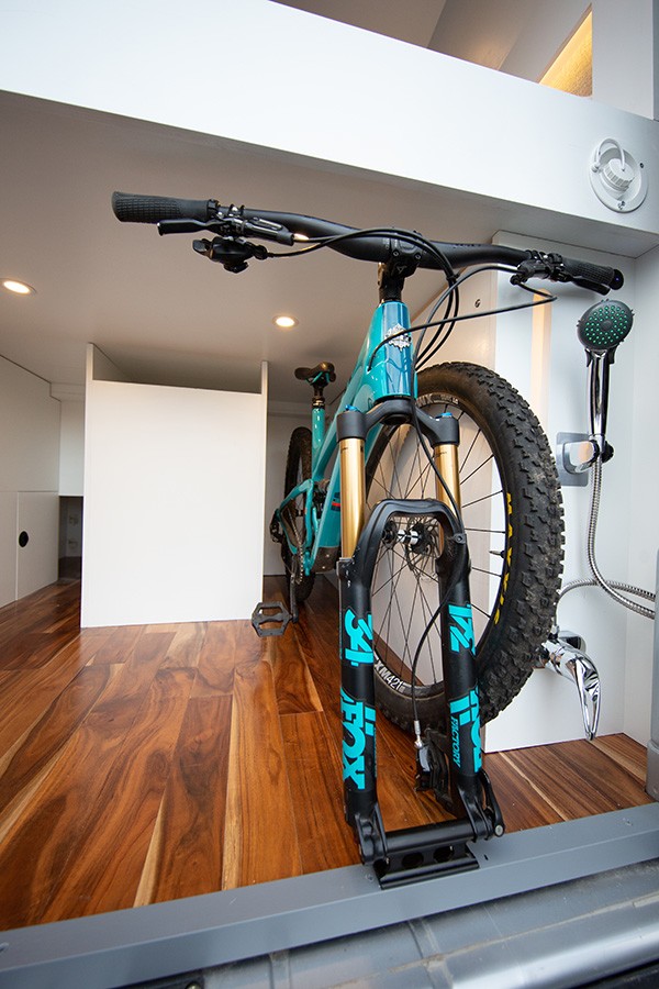 The rear load area was designed around carrying two mountain bikes (front wheels off)
