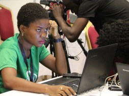 A computer user seen at the #TechPlus2016 technology exhibitions in Lagos