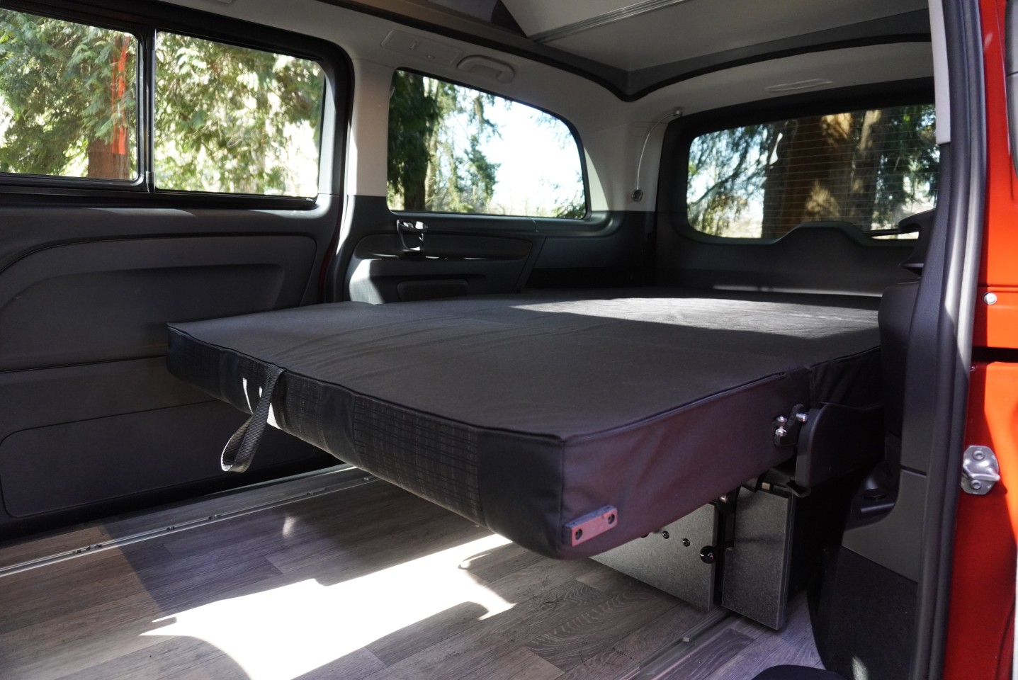 With a couple of moves, the double bed folds down in the rear cabin