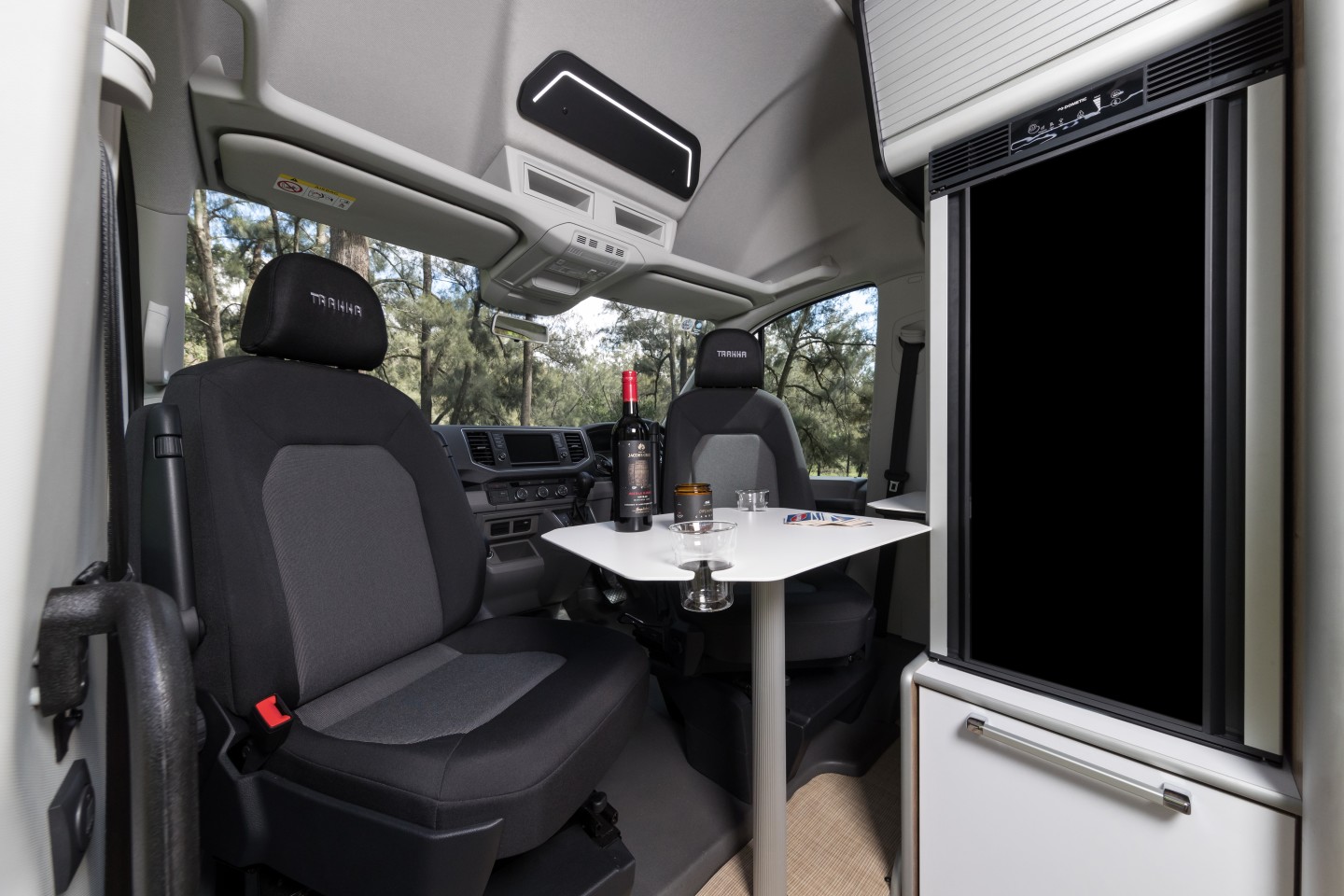 The Trakka Akuna A2M has a cozy but functional two-seat dining lounge