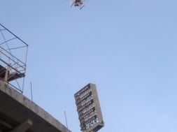 A drone in flight over the National Stadium, Lagos