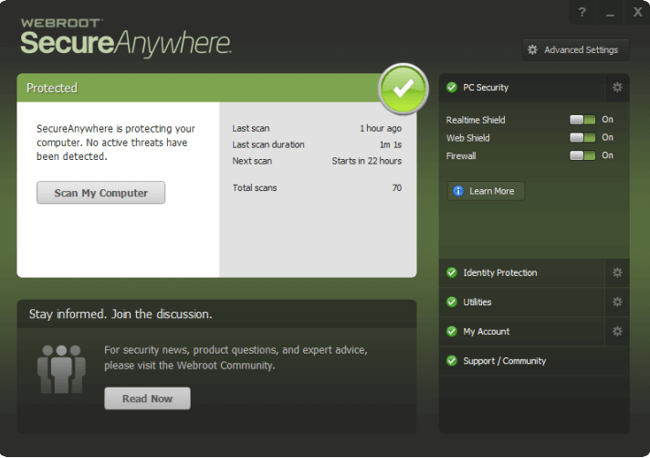 Webroot — Best Lightweight Antivirus