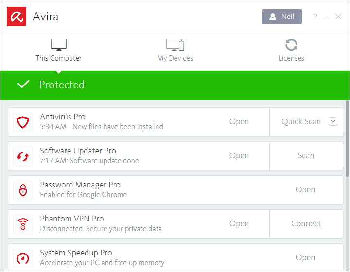 Avira — Καλύτερο για τις επαγγελματικές ρυθμίσεις