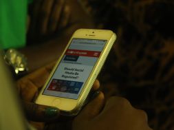 A mobile phone user seen at the Lagos Social Media Week