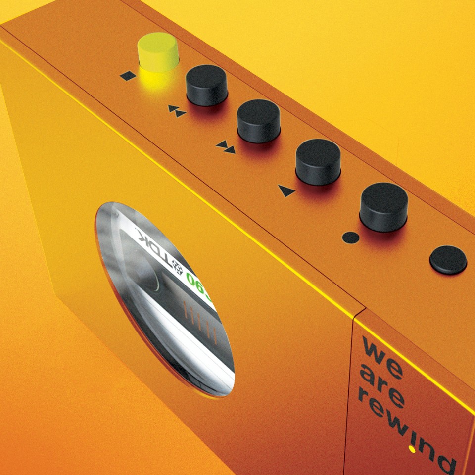 The We Are Rewind player is available in color choices of orange, blue or gray – but unfortunately not Walkman-yellow