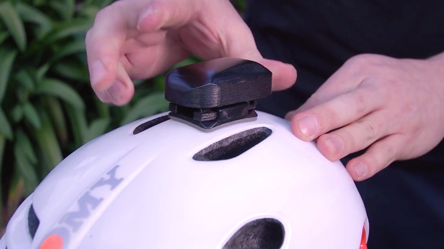The Bigo IMU works with an adhesive-backed mount