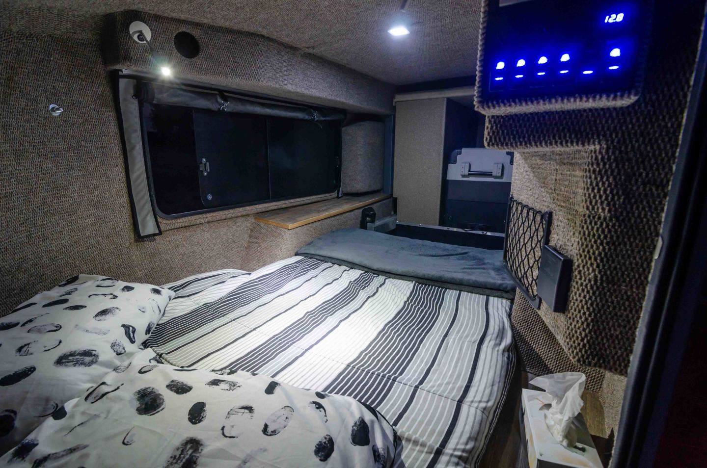 Inside the cozy two-sleeper cabin