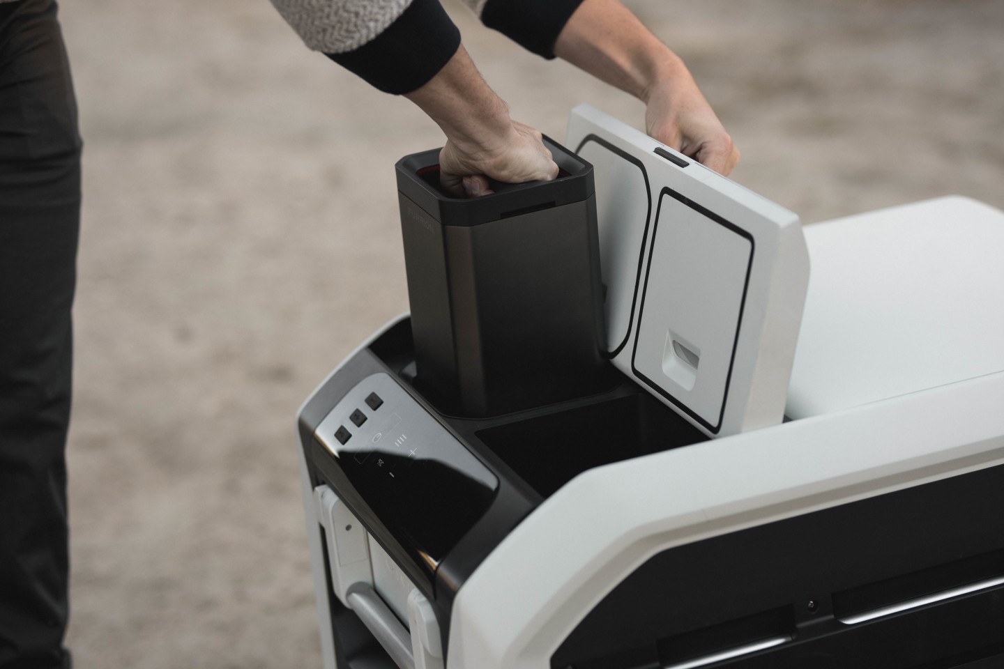 The available ePod battery drops into the battery compartment to turn the eRove into a self-powered off-grid compressor fridge; the second compartment can store a backup ePod