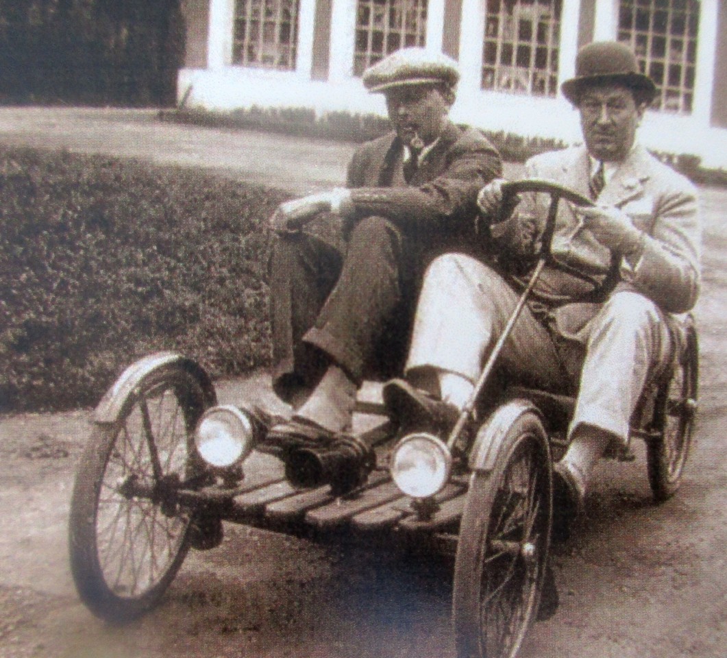 Ettore Bugatti and King Leopold of Belgium trying out the Auto Red Bug Roadster.
