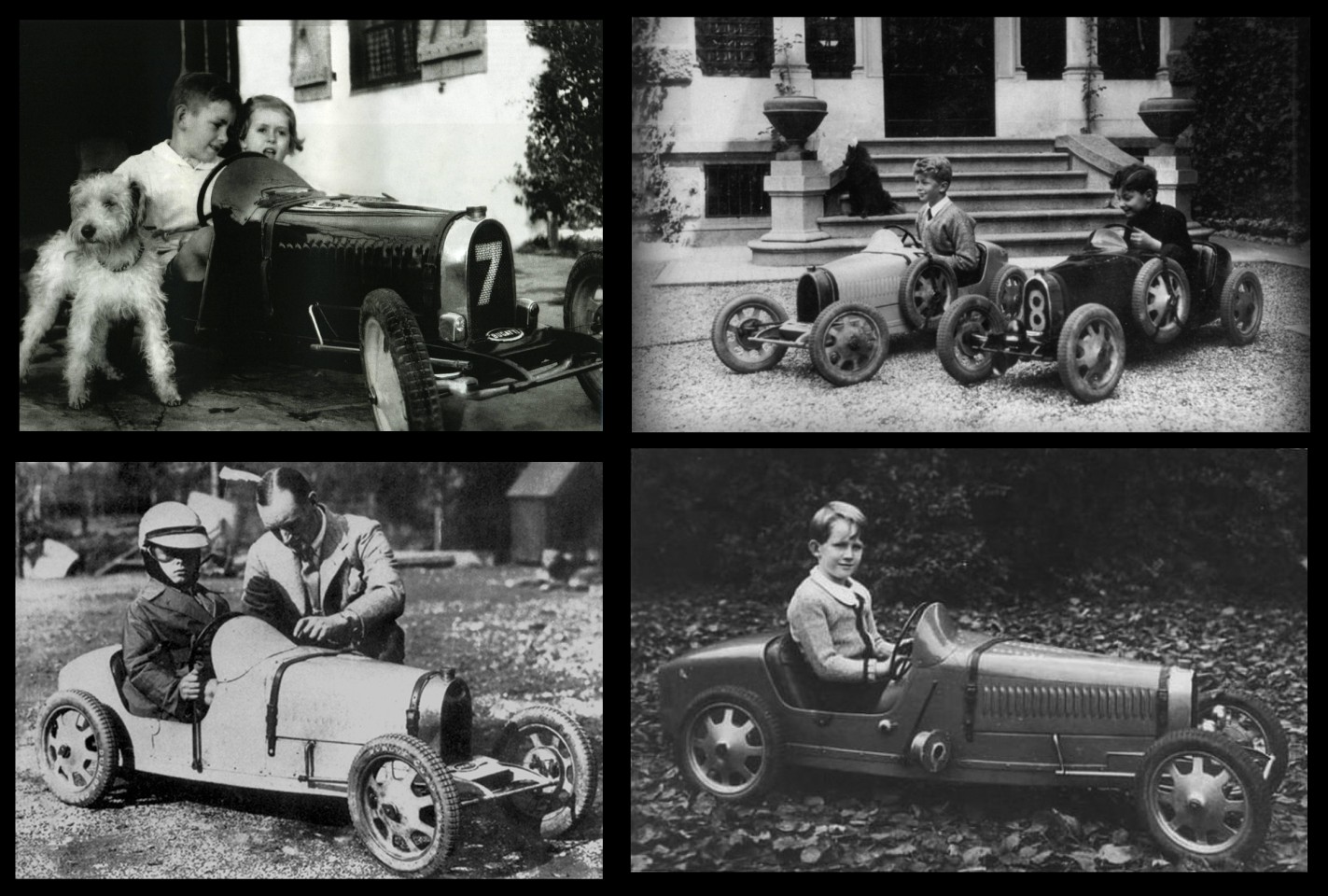 The Bugatti Baby became the ultimate status symbol for children. Every parent wants the best for their child, and the world's most influential people are no different. Newspapers across the world ran images of the children of the wealthy with their new Bugatti babys. Top left: John "Jackie" Forrest Greene pictured with his sister and Bugatti Baby “No. 14”. Jackie was the son of Argentina-born Englishman Eric Forrest Greene, who won the 1928 500 Millas Argentinas race in a Bugatti Type 35. Jackie would go on to emulate the deeds of his father in South American racing after WW2. Top Left: Gianni Agnelli and friends with their new Bugatti Babys circa 1929. Agnelli became a noted playboy whose mistresses included Pamela Harriman, Jackie Kennedy and Anita Ekberg, before becoming a Captain of Industry. As the head of automaker FIAT, he once controlled 4.4% of Italy's GDP and 3.1% of its workforce. Bottom left: Donald Campbell and his new Bugatti Baby, with loving father Sir Malcolm Campbell. Donald broke eight absolute world speed records on water and on land in the 1950s and 1960s. He remains the only person to set both world land and water speed records in the same year (1964). Bottom right: Prince Baudouin of Belgium with his yellow Bugatti Baby.