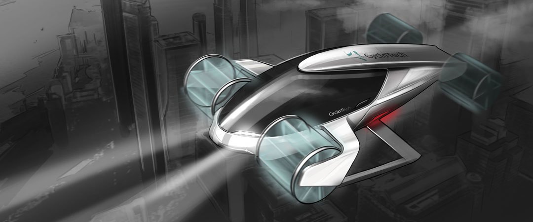 Cyclotech is proposing a four-seat air taxi using four 1.2 x 1.2 meter Cyclogiros