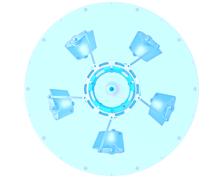 The blades are connected to a central hub with conrods that can alter their tilt as they move around the circle. Moving the hub off-center gives the blades extra lift at a certain point in their travel, making for near-immediate changes in thrust direction and force.