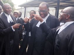 L R N C C Leading Counsel, Yusuful Ali, SAN Prof. Taiwo Osipitan SAN and Dr Muiz Banire, during MTN V NCC Case held at fed. high court Lagos (6)