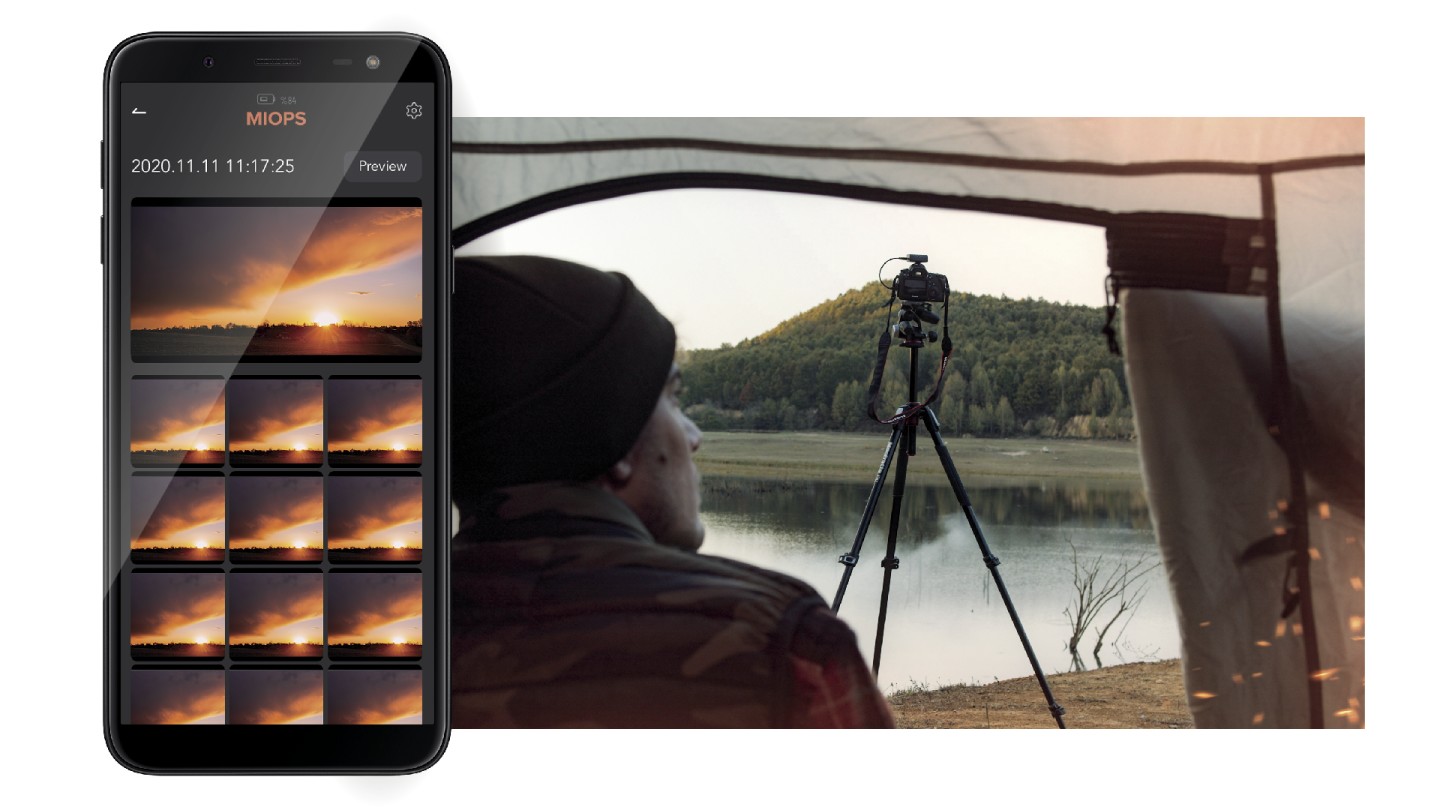The companion mobile app shows a live preview of a timelapse while it's being captured