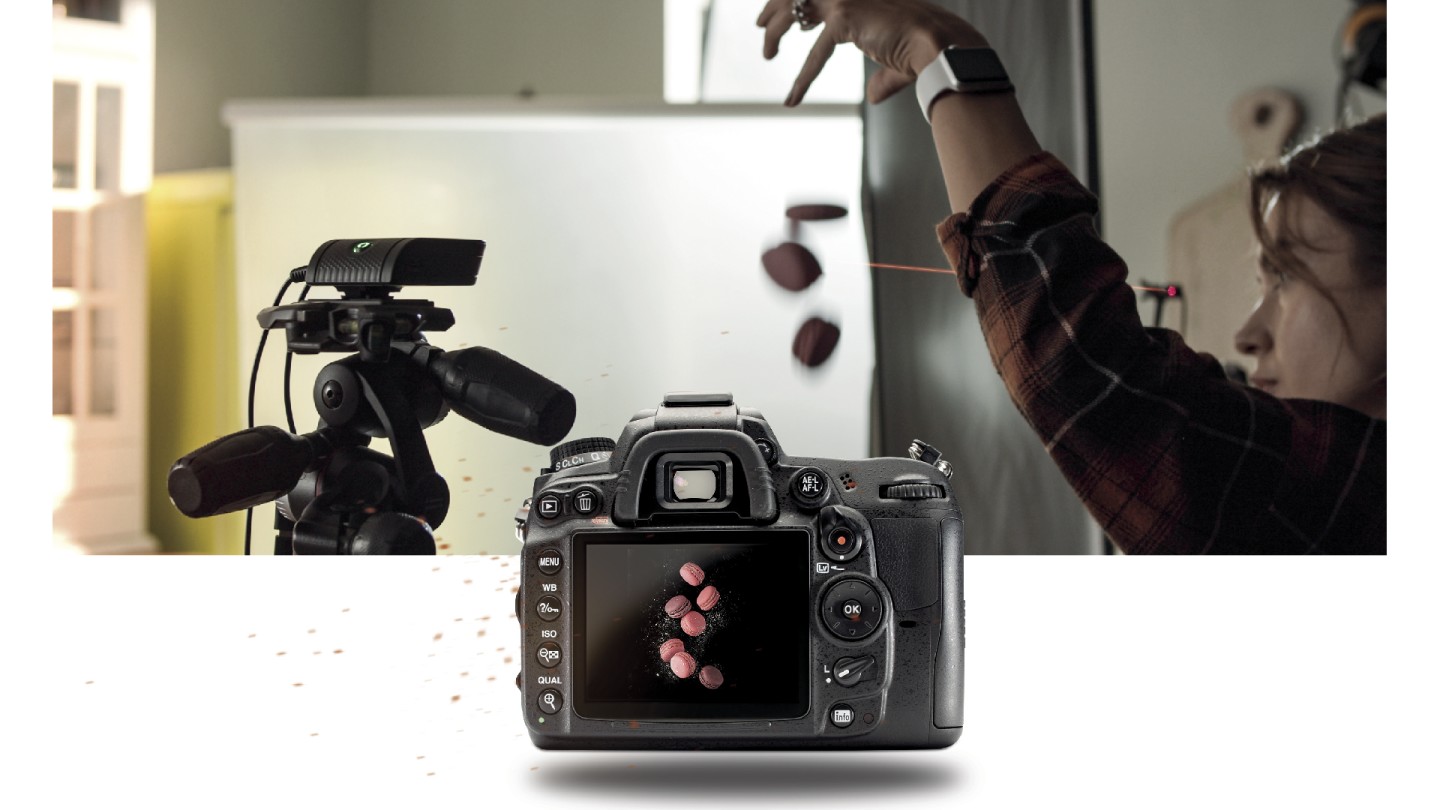 A laser sensor will trigger the shot when a objects passes through its beam