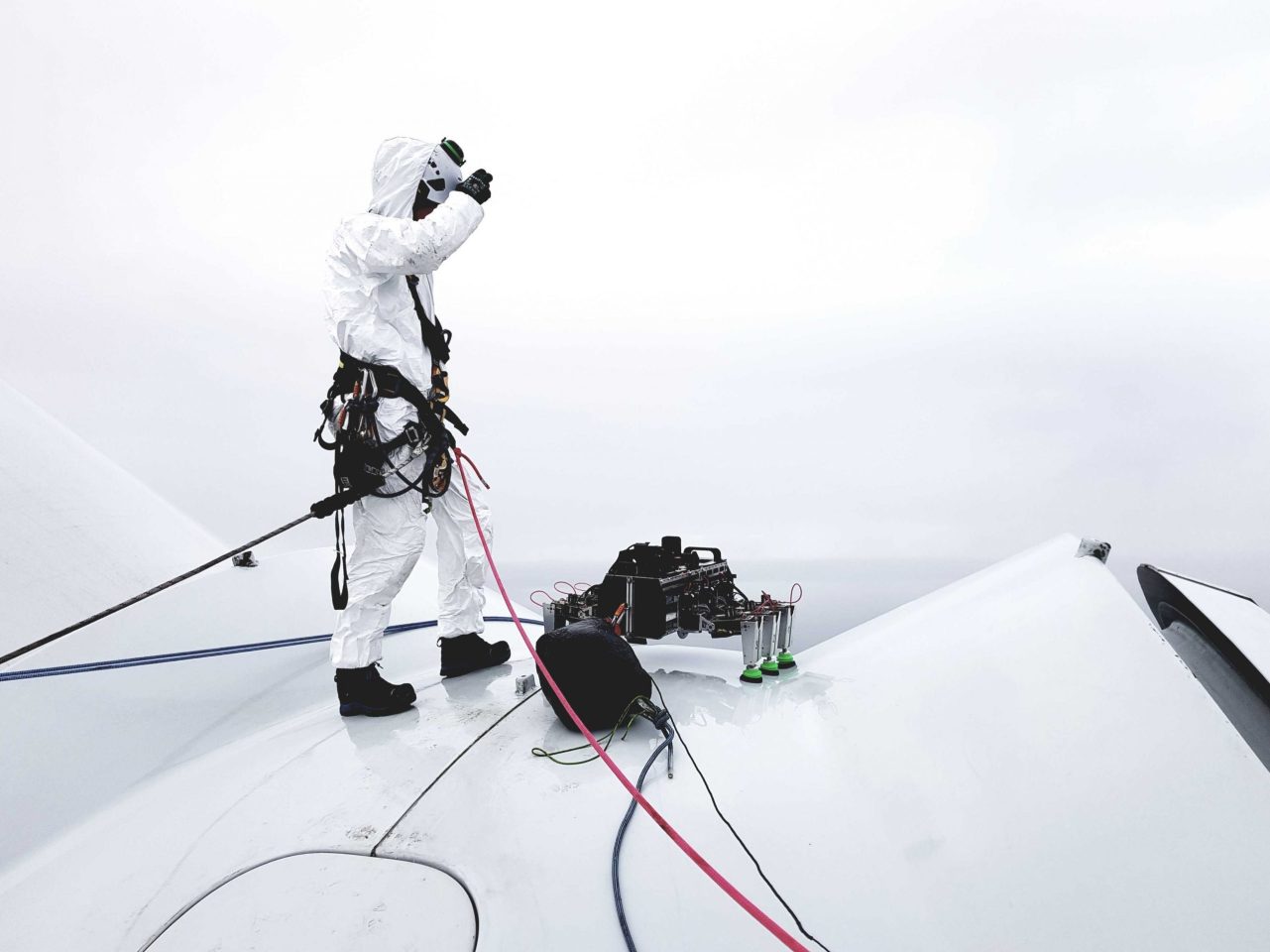A robot called BladeBUG has carried out the first "blade walk" on an offshore wind turbine