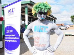 A performer with body and hair painted in different colours was part of the attraction at the Abuja International Fair 2014 Image credit: NCC
