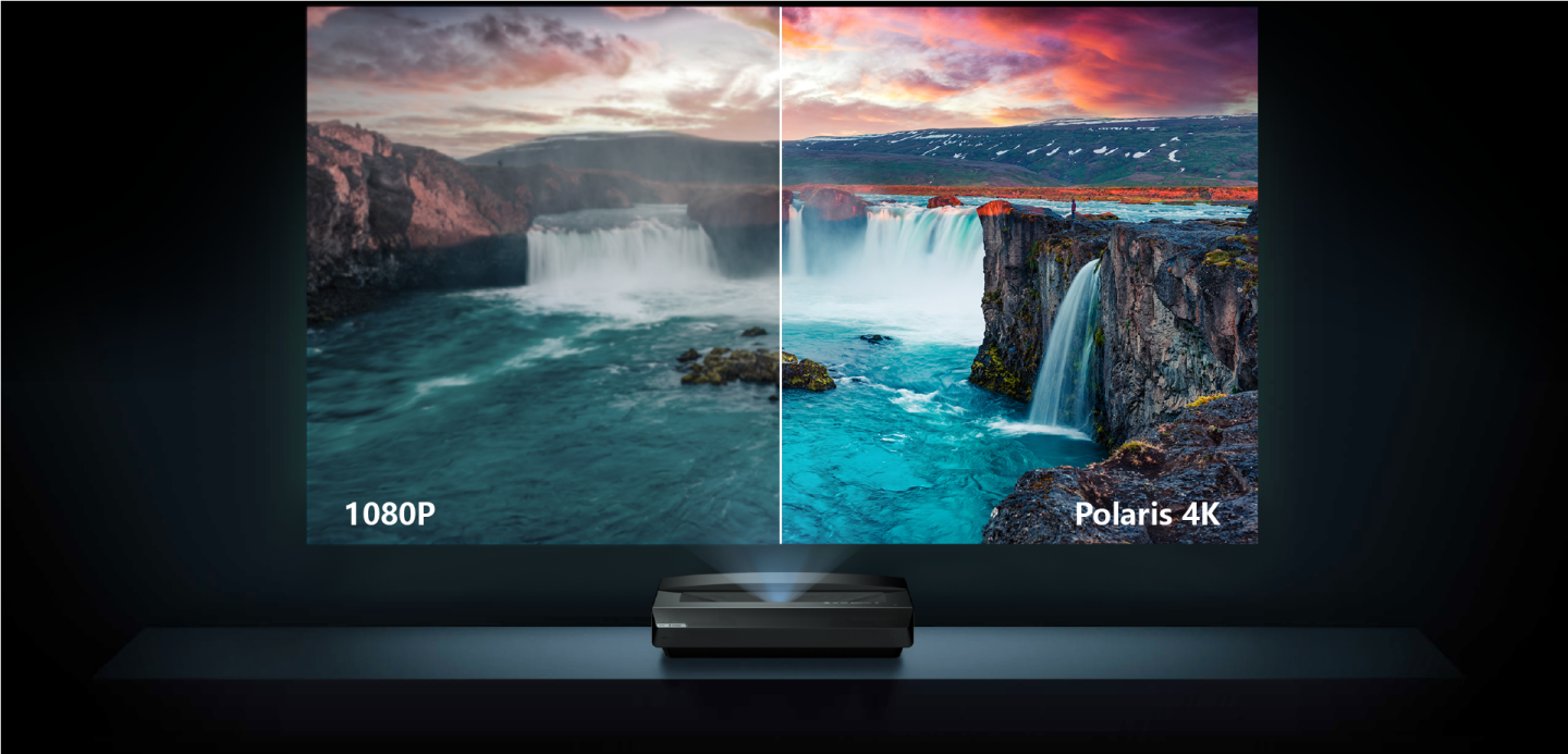 The Polaris offers a throw resolution of 3,840 x 2,160, and supports 107 percent of the BT.2020 and 151 percent of the DCI-P3 color gamuts, as well as HDR10