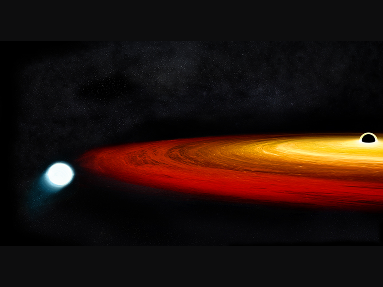 An illustration of the white dwarf orbiting the black hole in GSN 069