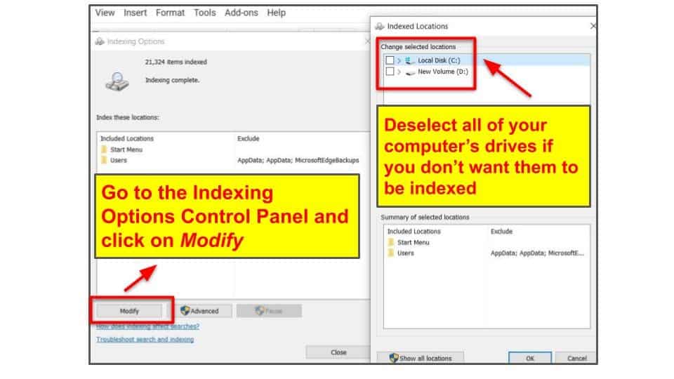 Turn Off Search Indexing