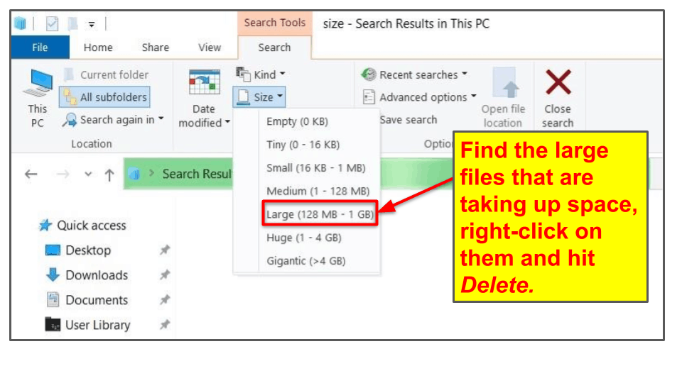 Delete Large Files (Manually and with Disk Cleanup)