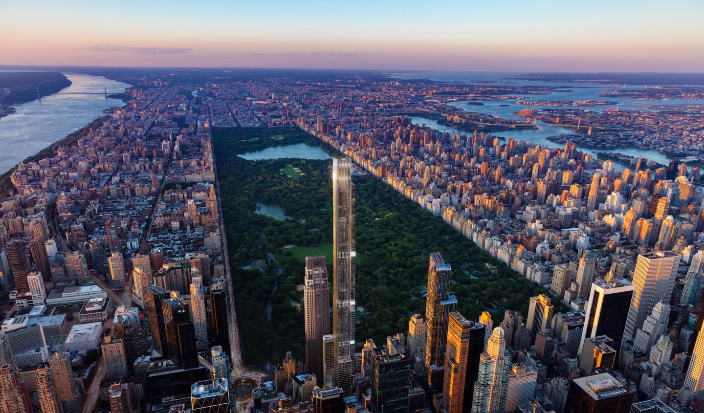 Central Park Tower overlooks New York City's Central Park and rises to a height of 472 m (1,550 ft)