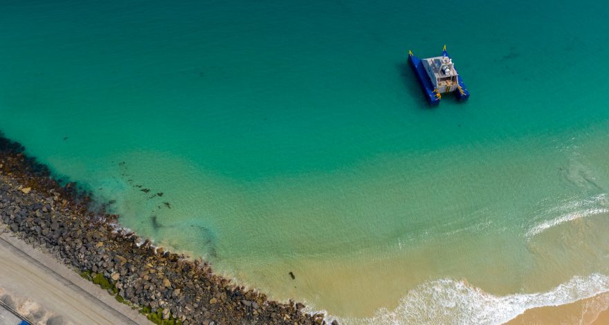 The demonstrator sits about 100 m (328 feet) off shore in water around 5.75 m (19 feet) deep