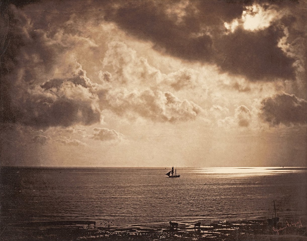 A very early piece of HDR photography. Gustave Le Gray used two negatives, one for the sky and another longer exposure for the sea, and combined the two in the darkroom to create this beautiful photo