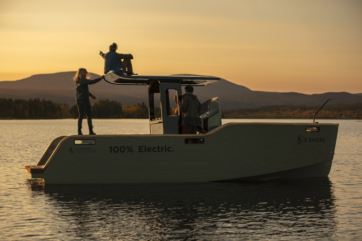 In addition to making for upper deck seating, the carbon fiber roof can work like a car roof in carrying bikes or small watercraft