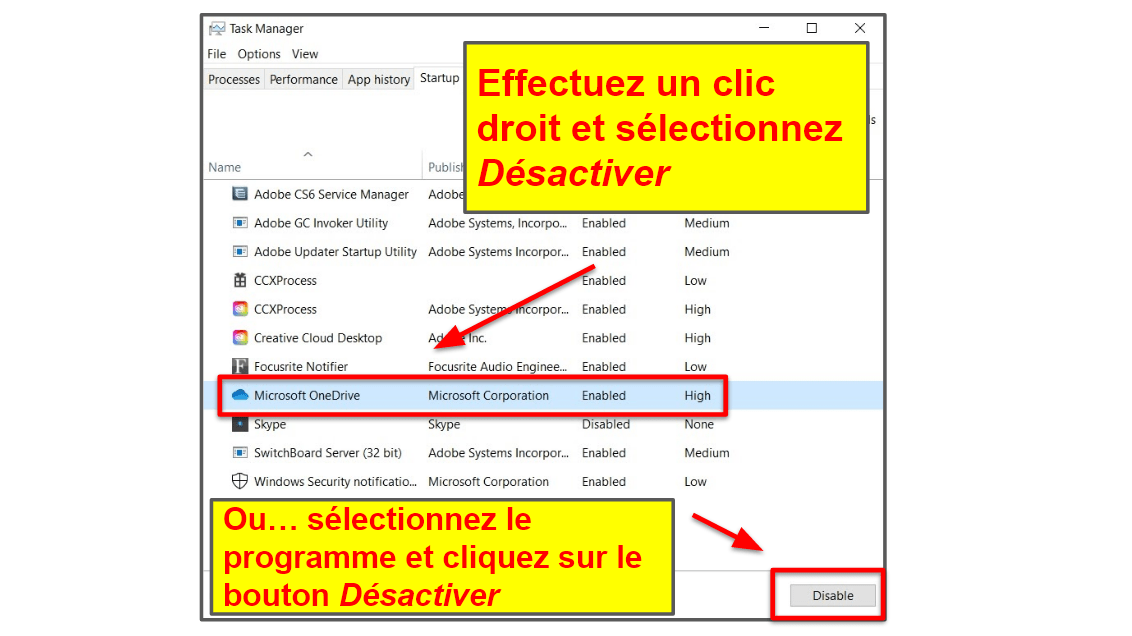 Optimisez les applications au démarrage à l’aide du Gestionnaire des tâches