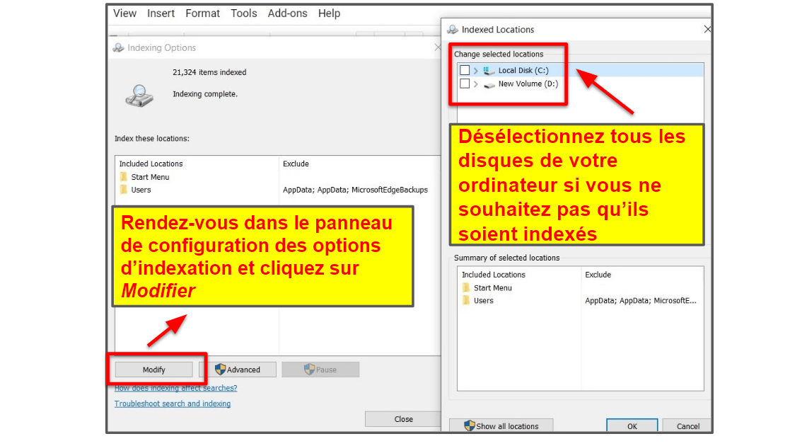 Désactivez l’indexation automatique