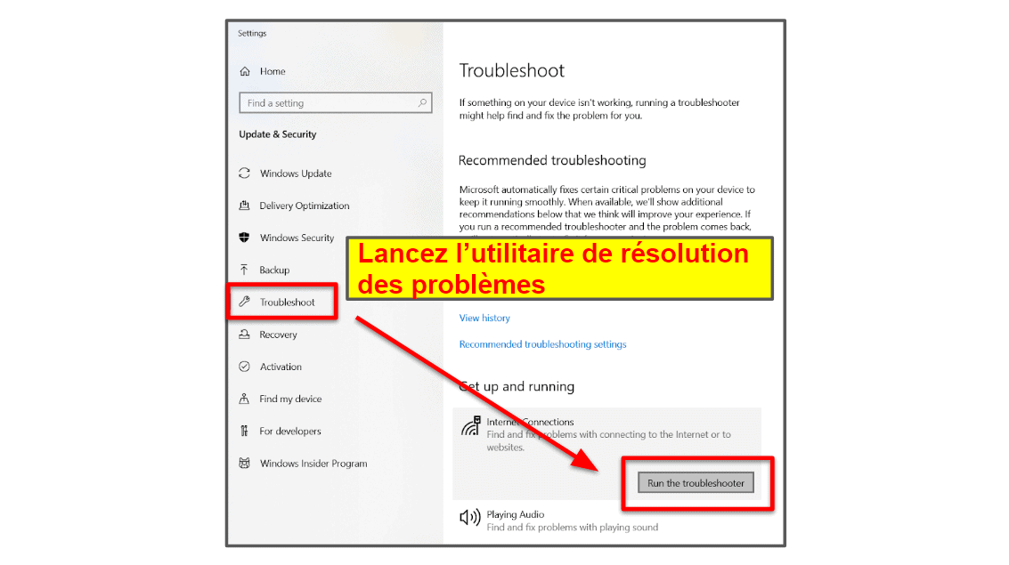 Lancez l’utilitaire de résolution des problèmes
