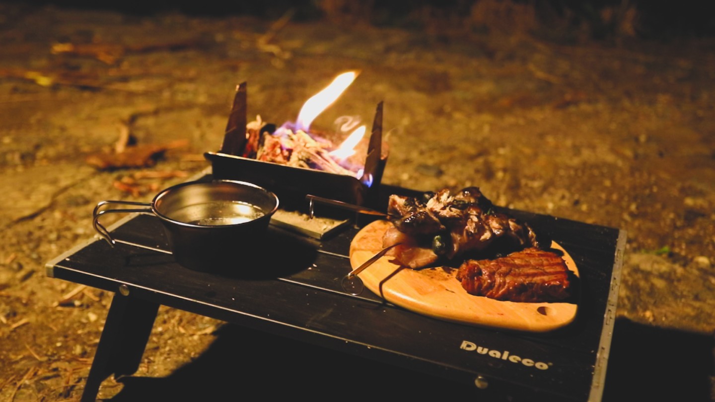 The tiny fire pit works well with a tiny pot