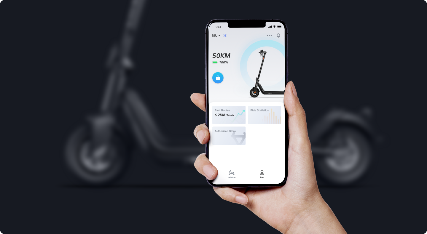 The Niu Kick Scooter connects to a smartphone app over Bluetooth