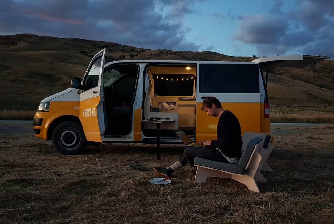 Whether enjoying the scenery or getting some work done before bed, the Ventje van has the flexibility to make it comfortable