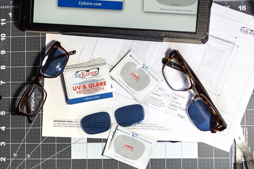 EyKuvers temporarily convert your prescription glasses into functional shades