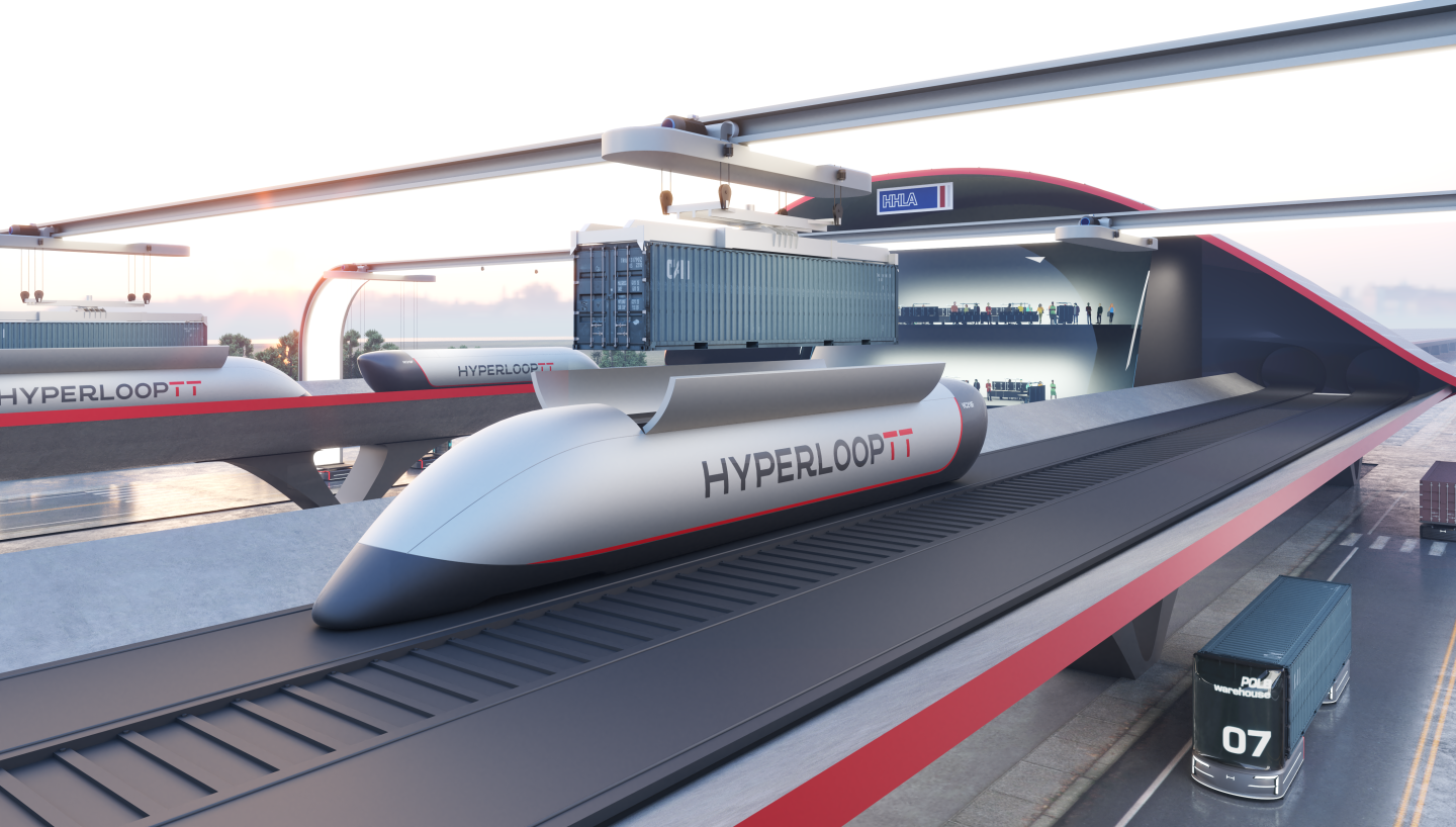 The HyperPort cargo capsule is sized for standard and tall shipping containers