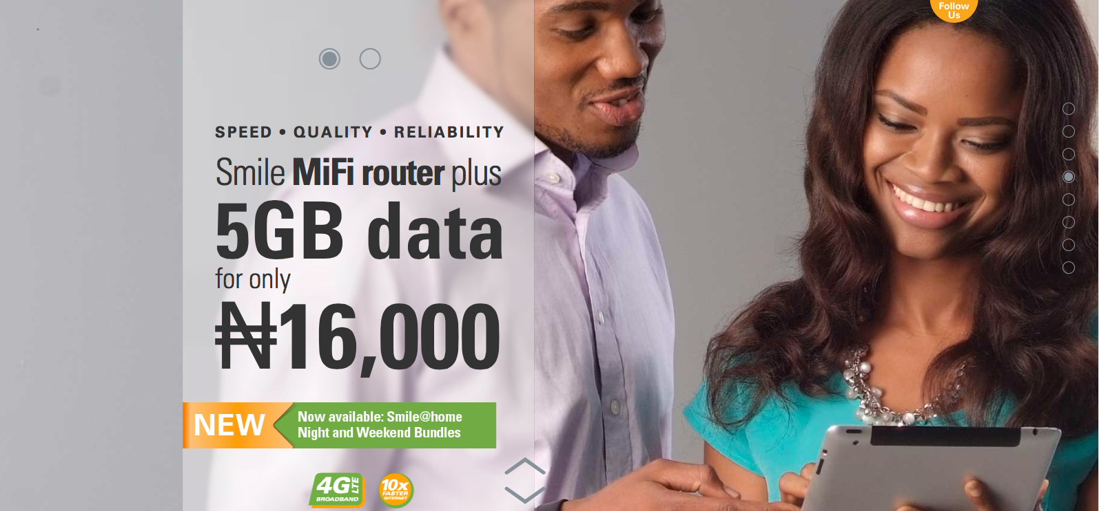 Screenshot of new-entrant ISP, Smile, promoting its 4G LTE service