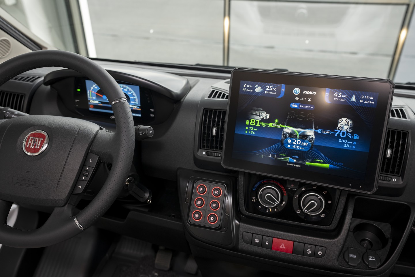 Knaus installed a large central touchscreen for both infotainment and drive information