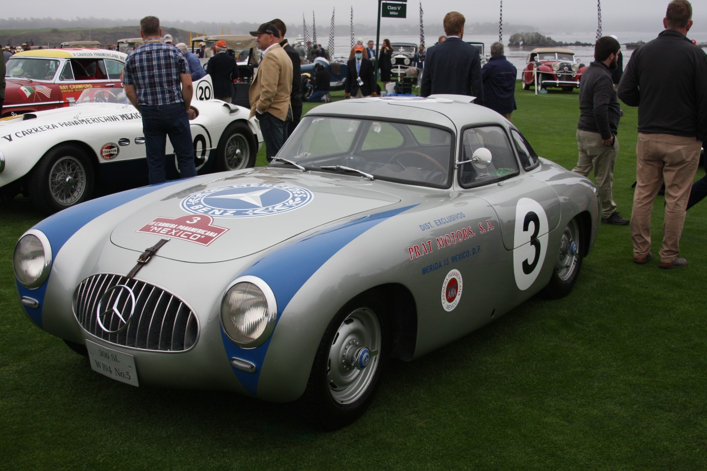 This 1952 Mercedes-Benz W194 300 SL Race Car was exhibited in the La Carrera Panamericana Class by the Mercedes-Benz Museum of Stuttgart, Germany. It was in this very car that Rudolf Caracciola took fourth place in the 1952 Mille Miglia and Hermann Lang finished second in the 1952 Carrera Panamericana with an average speed of over 100 mph. Mercedes-Benz sent a highly organized team of drivers, mechanics, and 300 SLs and finished 1-2 with Kling in another 300 SL taking the win.