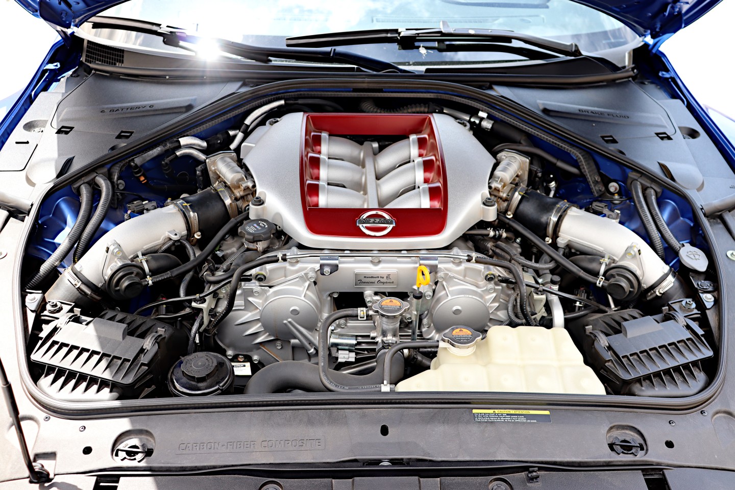 The ultra-efficient 3.6-liter engine in the Nissan GT-R is made to produce lots of power very quickly and its turbochargers work in unison to make that happen