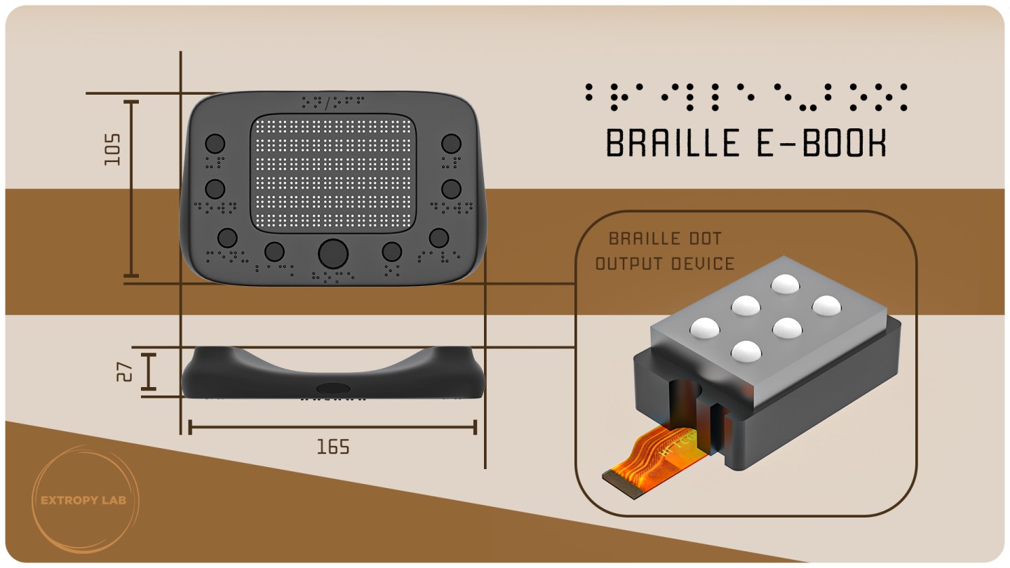 The James Dyson Award 2021 national winner of Russia is the Braille eBook, a tablet that converts text into Braille to display on the special tactile panel