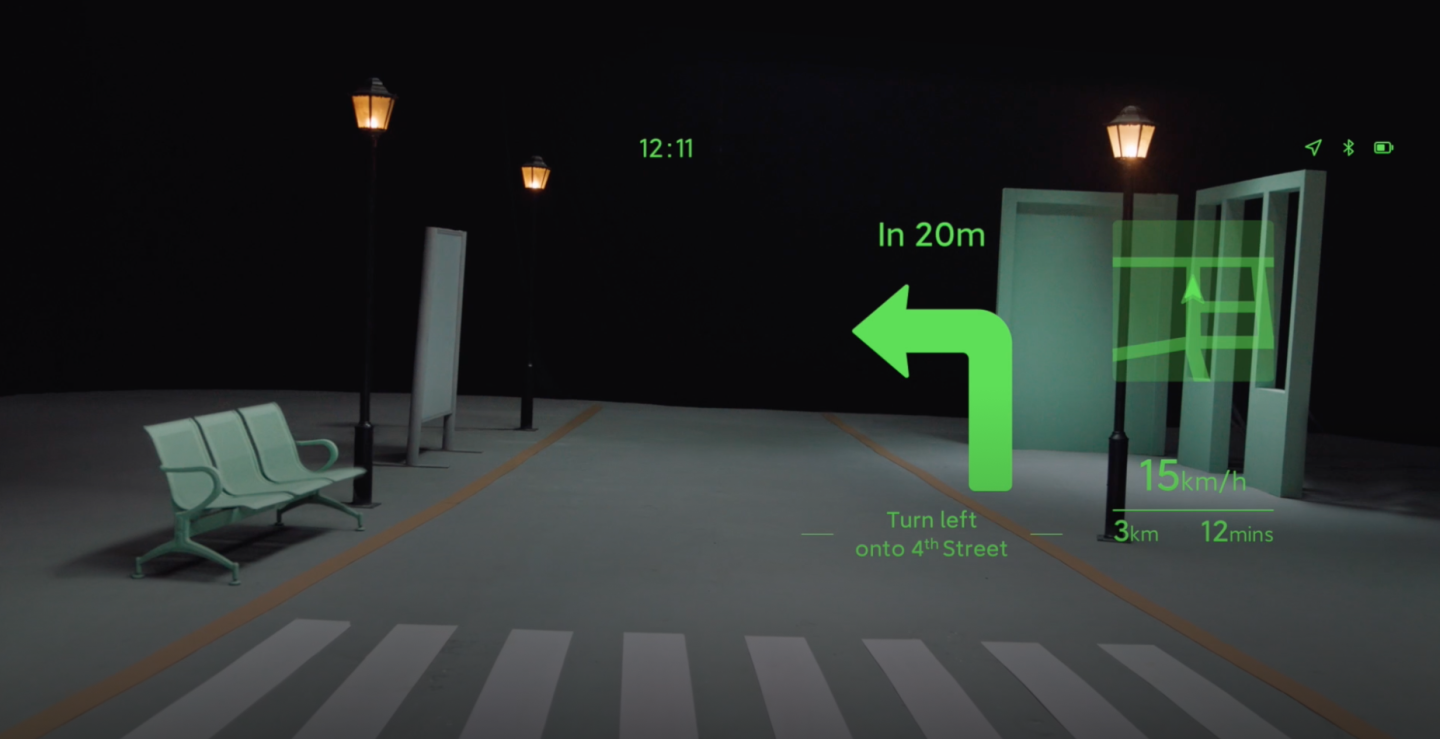 To the wearer, such things as navigation information looks to be positioned out in front o